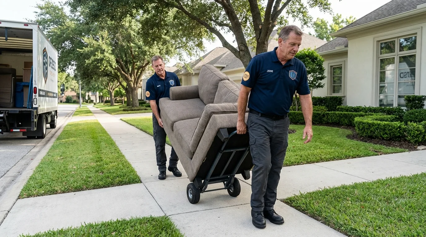 Local residential moving crew loading furniture in River Falls, WI
