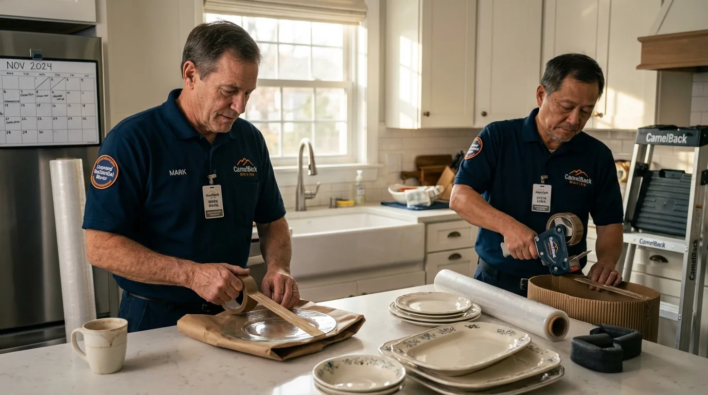 Professional crew packing kitchen dishware in River Falls, WI